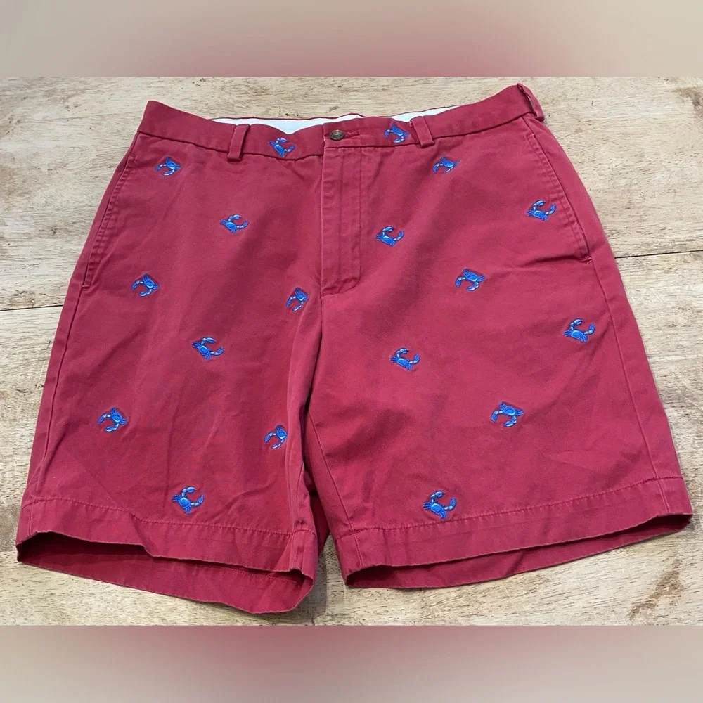 Brooks Brothers 346‎ Men’s Sz 34 Red Cotton Embroidered Crab Bermuda Shorts